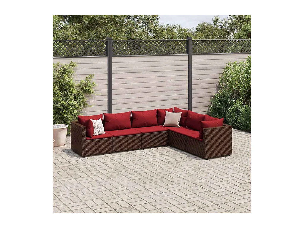 6-delige Loungeset met kussens poly rattan bruin