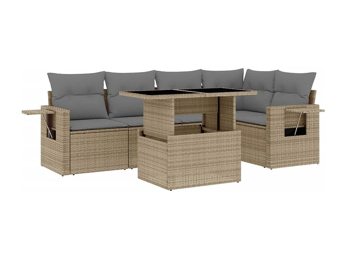 Salon de jardin avec coussins 6 pièces beige résine tressée