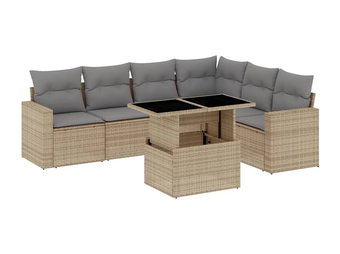 Salon de jardin avec coussins 7 pièces beige résine tressée