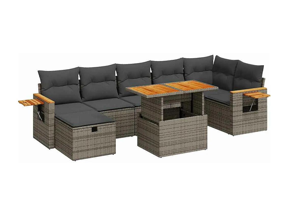 5 peças conjunto sofás de jardim com almofadões vime PE cinzento