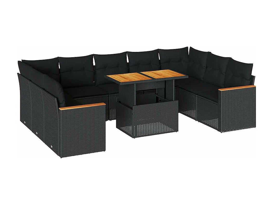 Set sofás jardín y cojines 10 piezas ratán sintético acacia negro