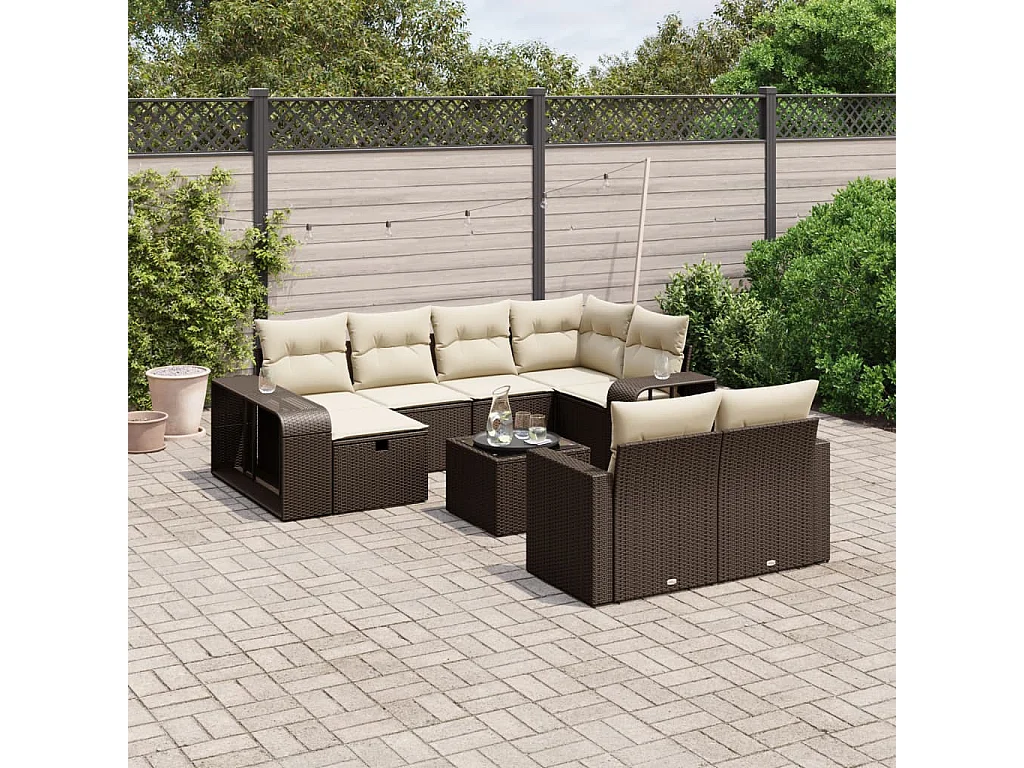 11-delige Loungeset met kussens poly rattan bruin