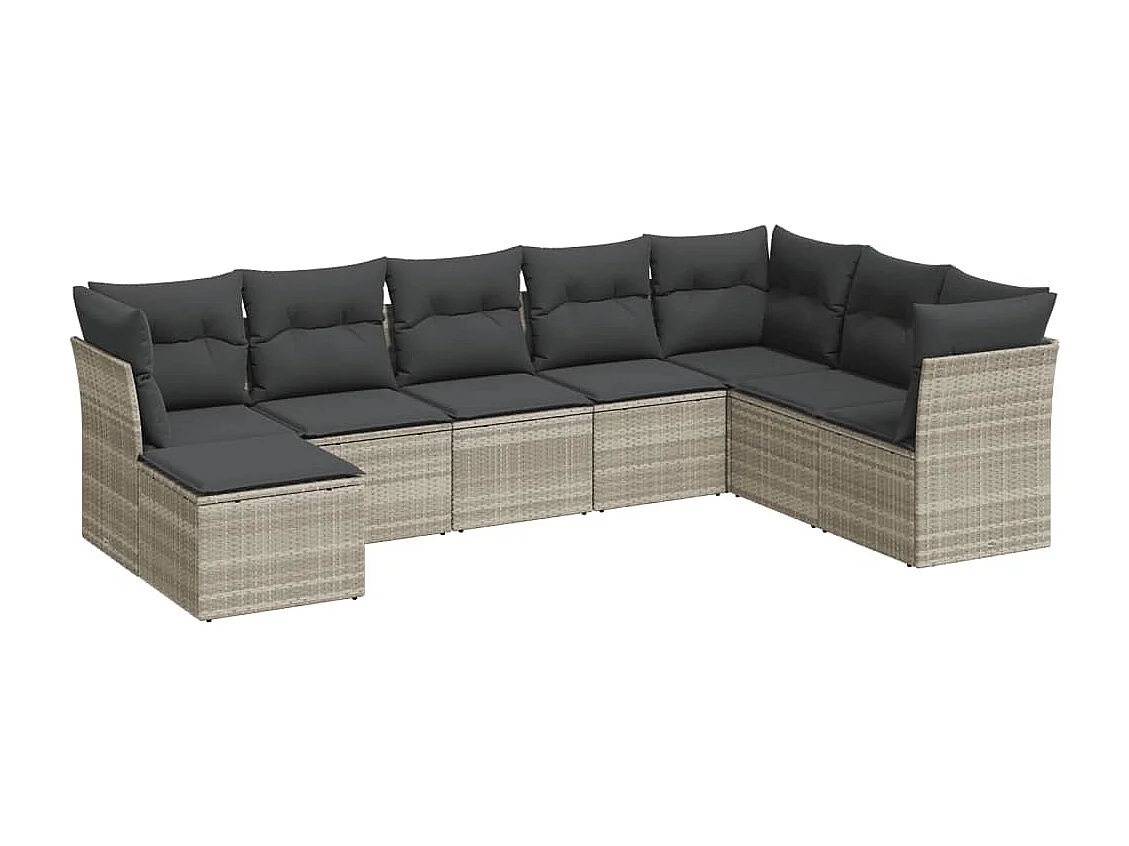 Set de sofás de jardín 8 piezas y cojines ratán sintético gris
