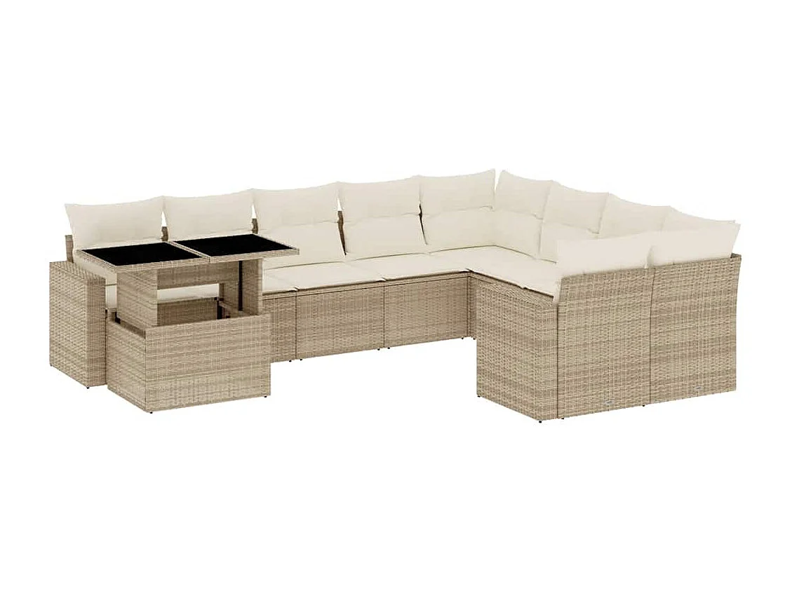 Salon de jardin avec coussins 10 pièces beige résine tressée