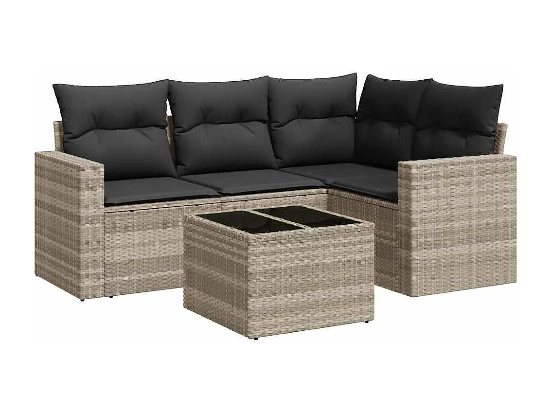 Set de sofás jardín y cojines 5 piezas ratán sintético gris claro