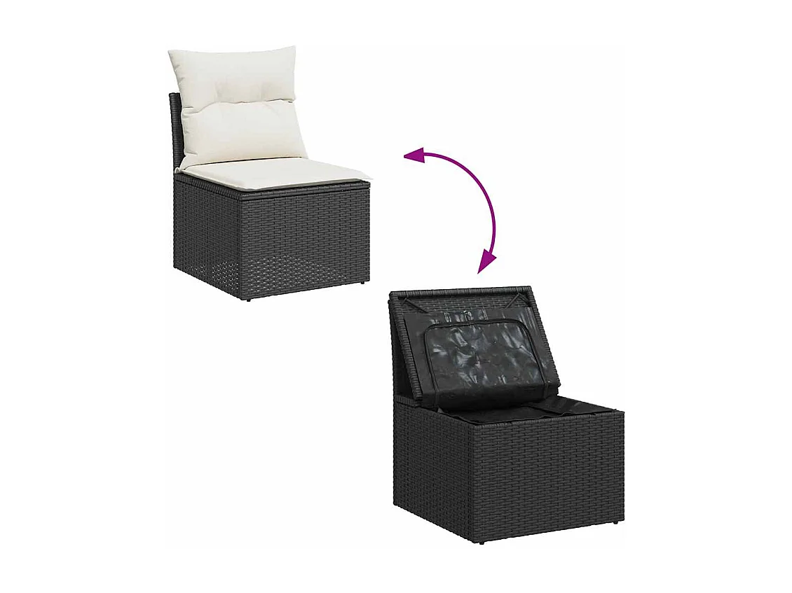 8-delige Loungeset met kussens poly rattan zwart