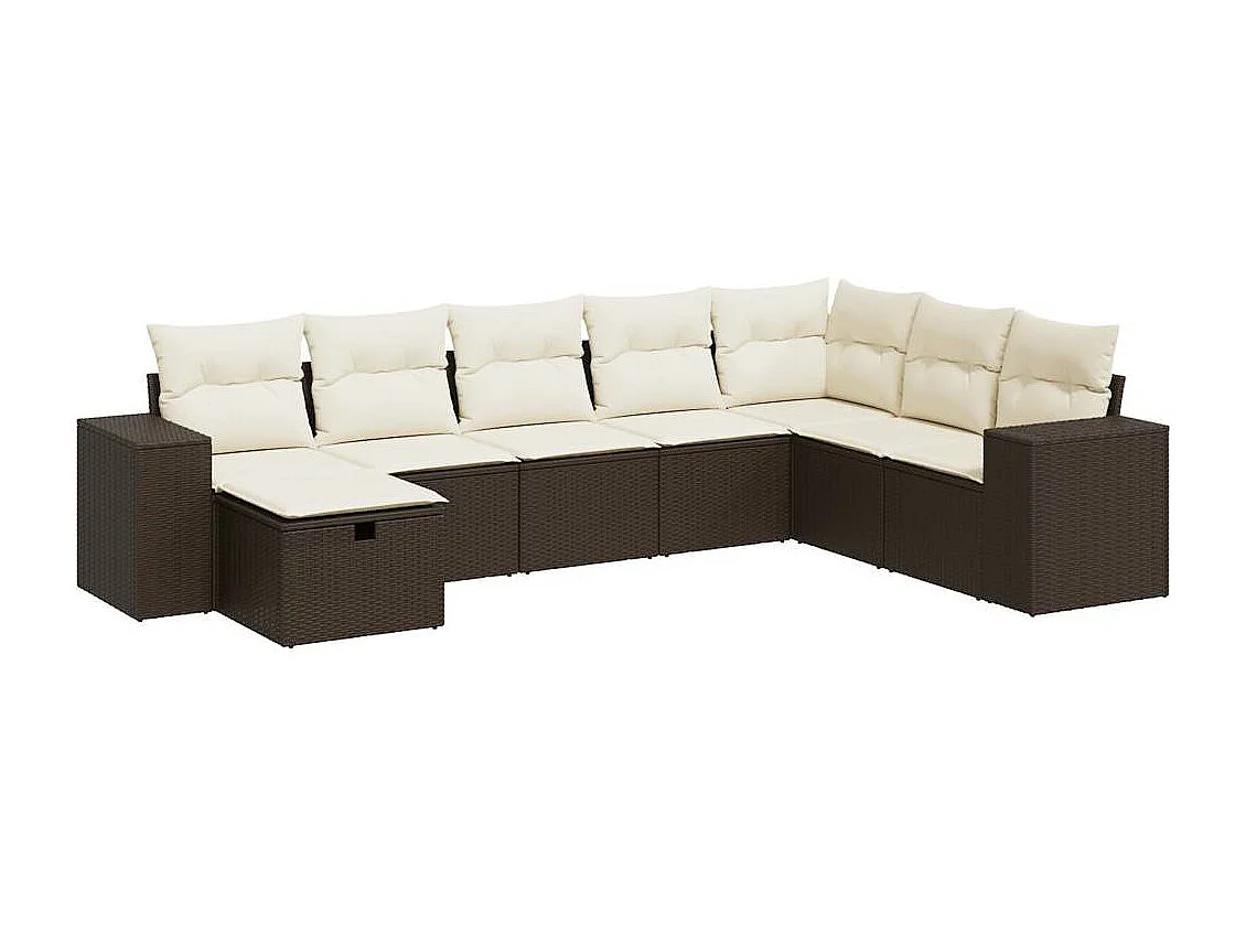 Salon de jardin 8 pièces avec coussins marron résine tressée