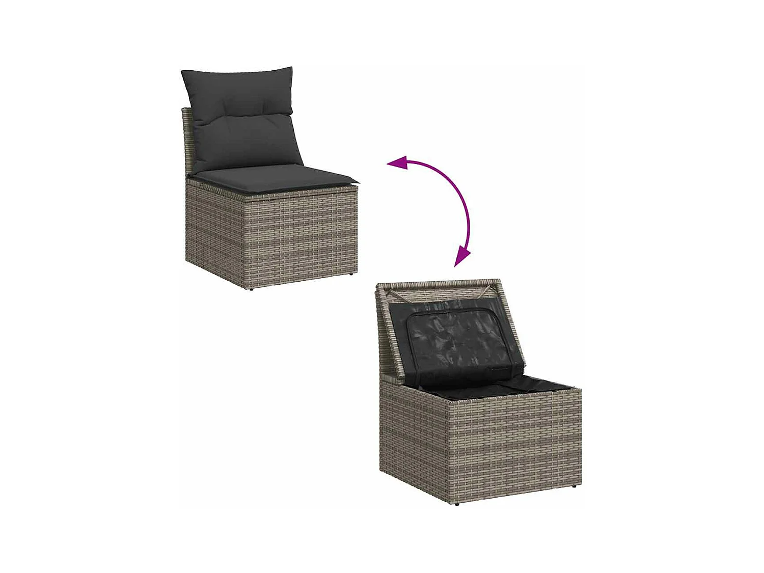 Salon de jardin avec coussins 7 pièces gris résine tressée