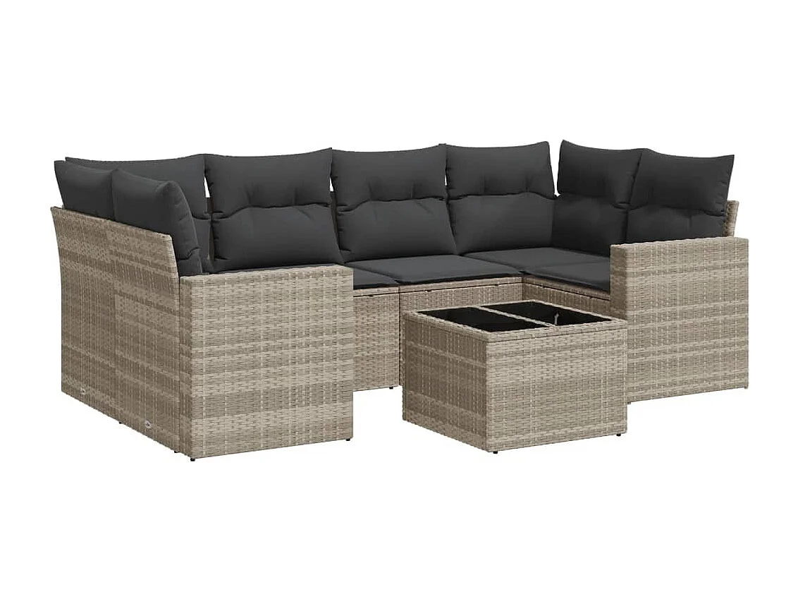7-delige Loungeset met kussens poly rattan lichtgrijs
