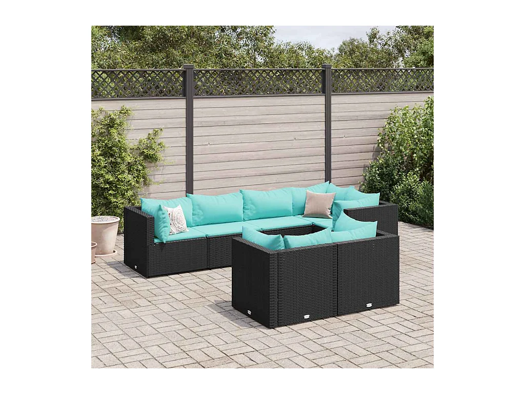 Set de muebles de jardín y cojines 7 piezas ratán sintético negro