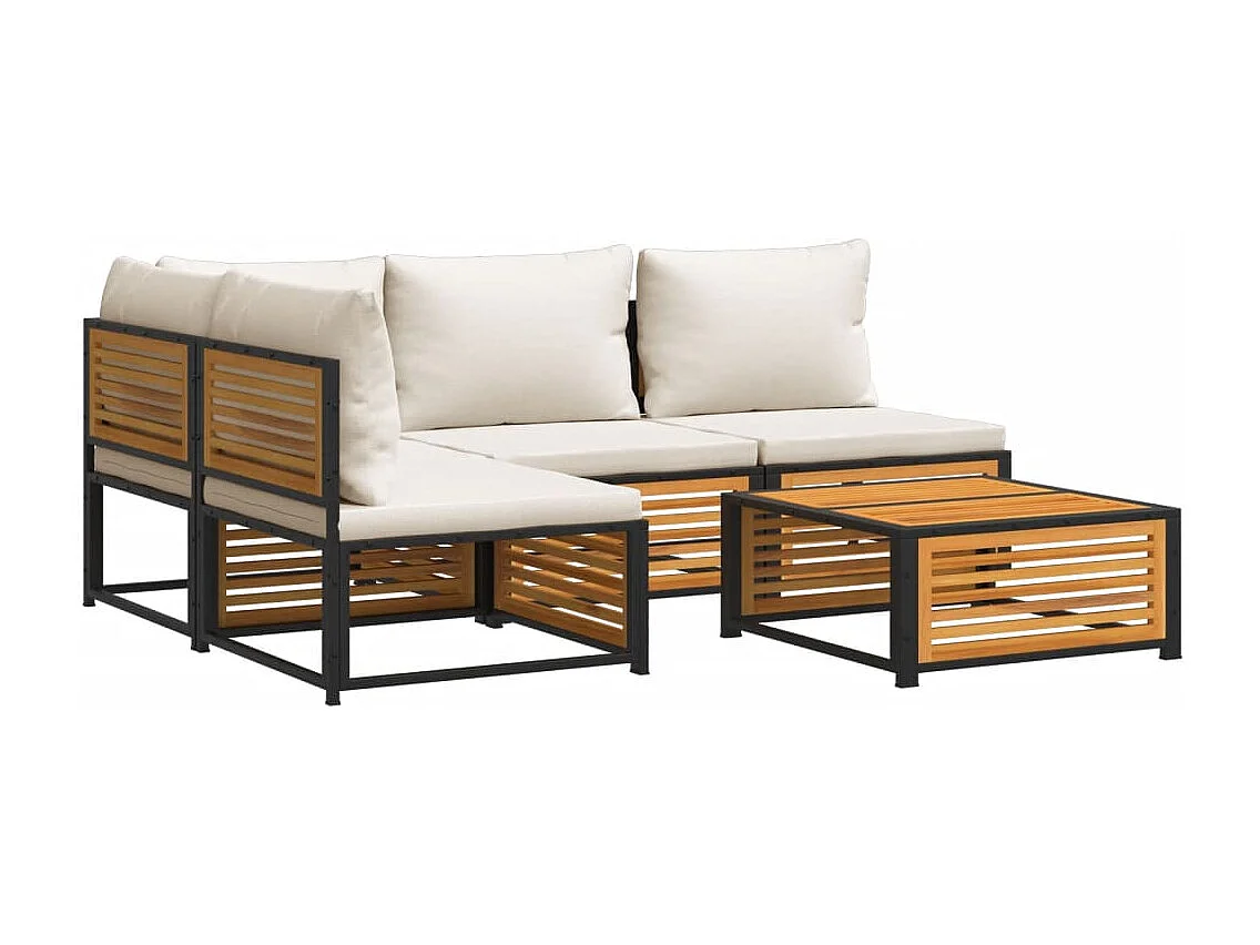 Salon de jardin avec coussins 5 pièces Bois d'acacia solide