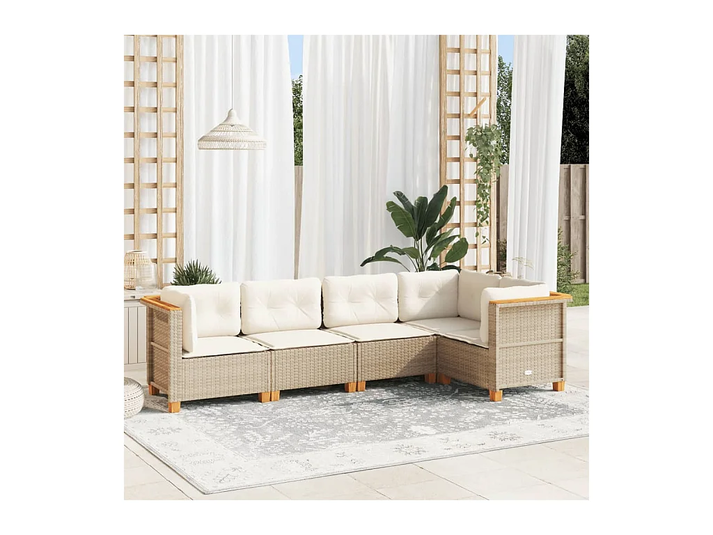 Salon de jardin avec coussins 5 pièces beige résine tressée