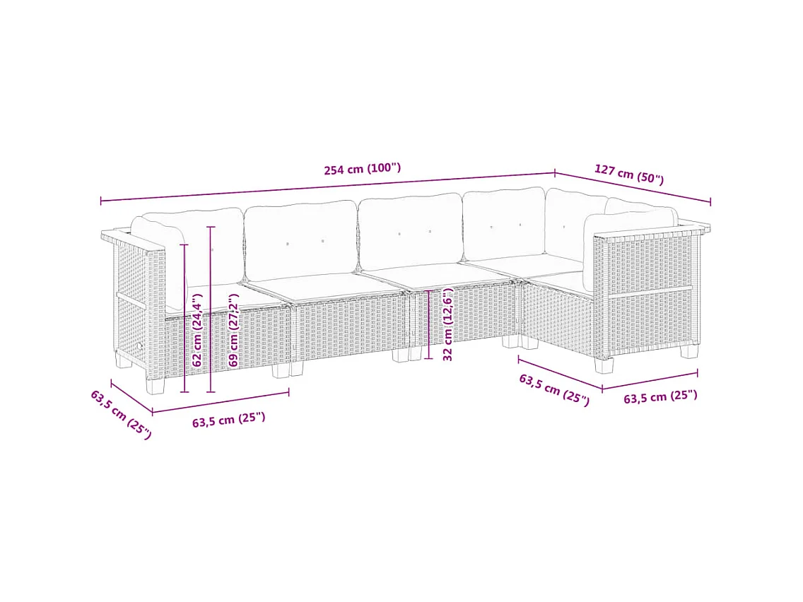 Salon de jardin avec coussins 5 pièces beige résine tressée