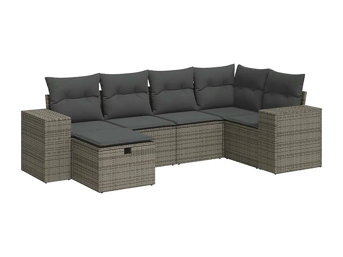 Salon de jardin 6 pièces avec coussins gris résine tressée
