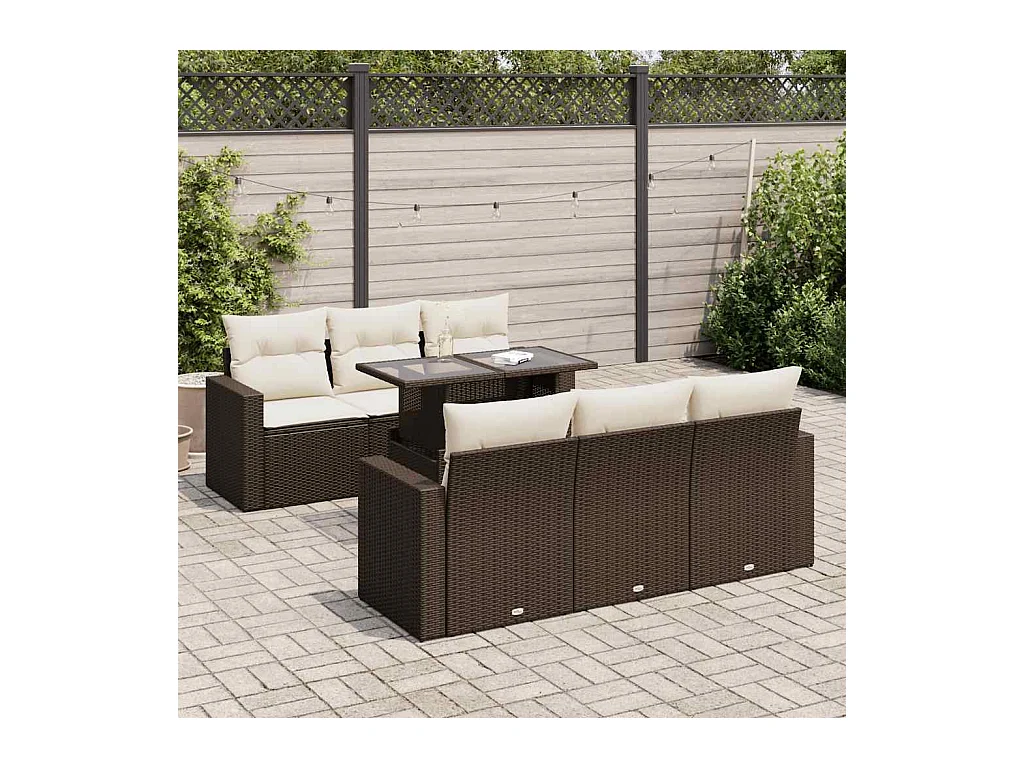 Salon de jardin avec coussins 7 pièces marron résine tressée