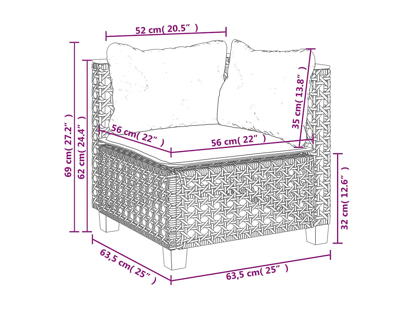 5-delige Loungeset met kussens poly rattan grijs