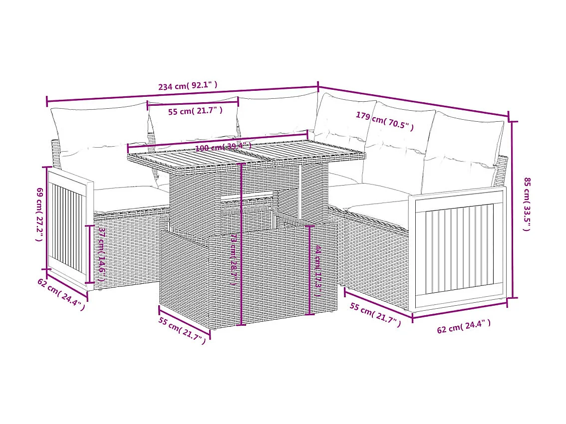 Salon de jardin avec coussins 6 pièces beige résine tressée