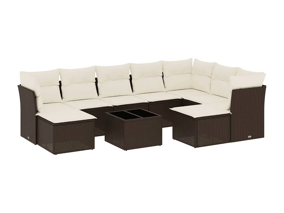 10-delige Loungeset met kussens poly rattan bruin
