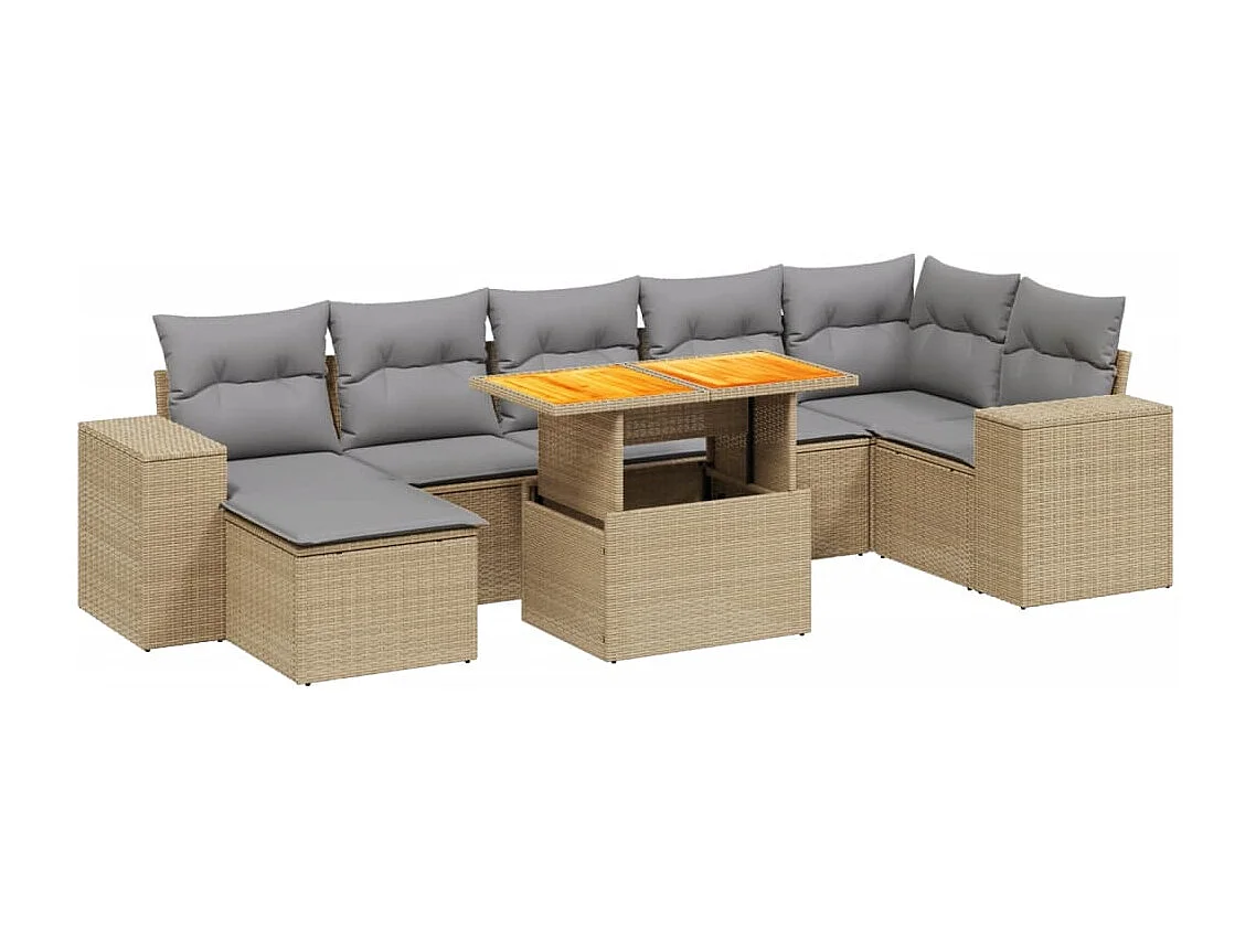 Salon de jardin avec coussins 8 pièces beige résine tressée