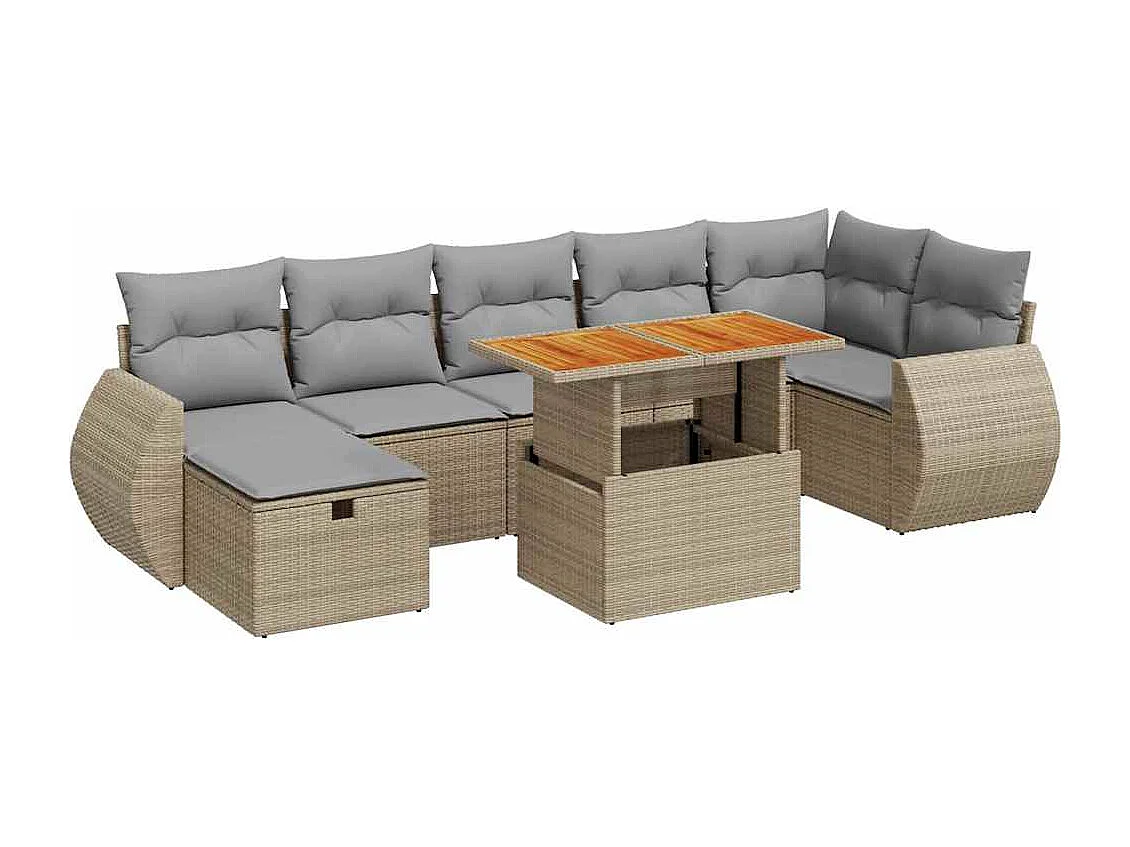 5-delige Loungeset met kussens poly rattan en acaciahout beige