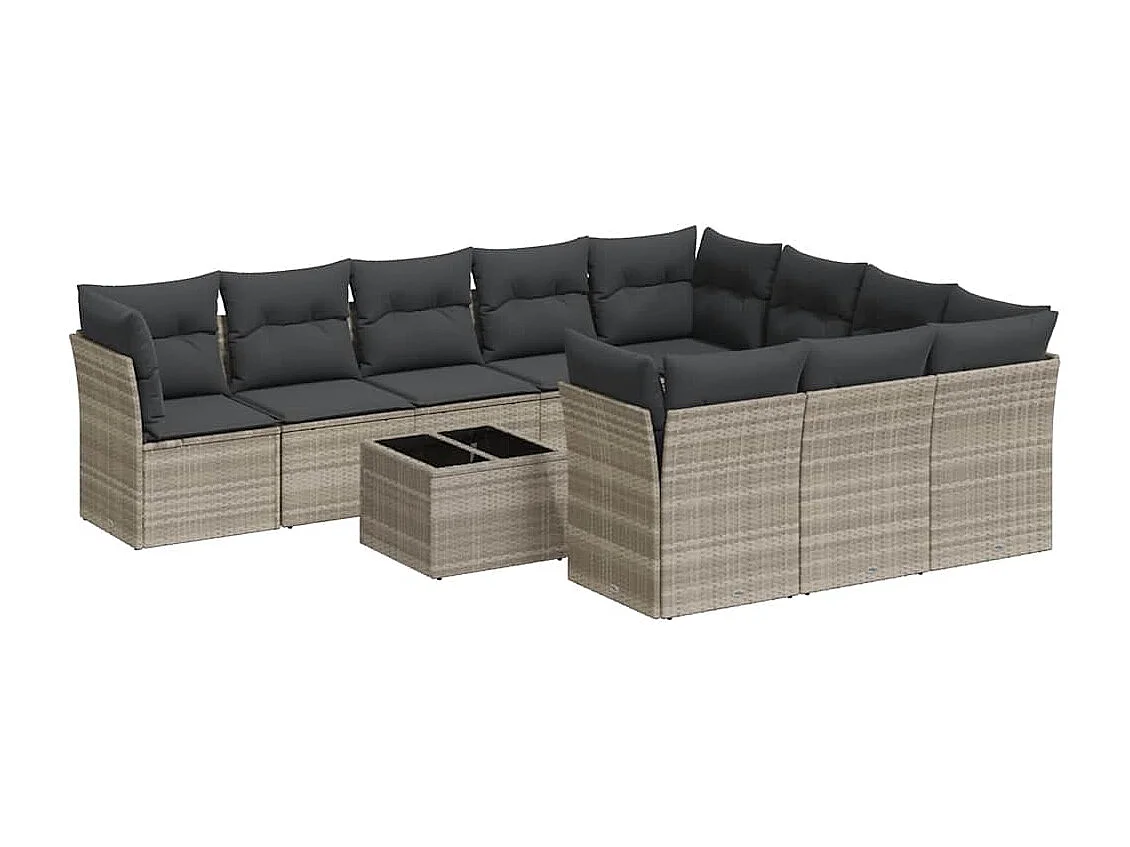 11-delige Loungeset met kussens poly rattan lichtgrijs