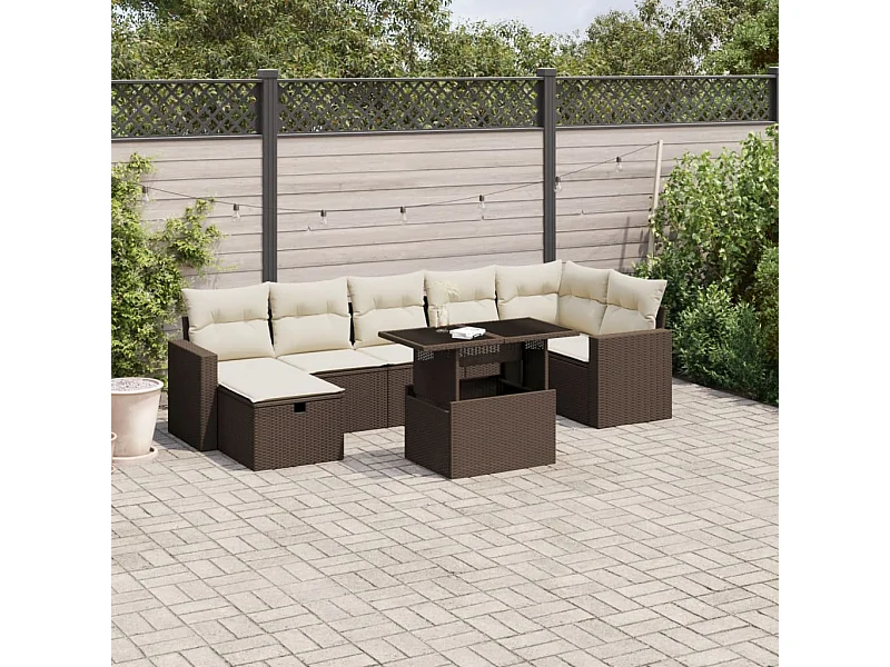 8-delige Loungeset met kussens poly rattan bruin