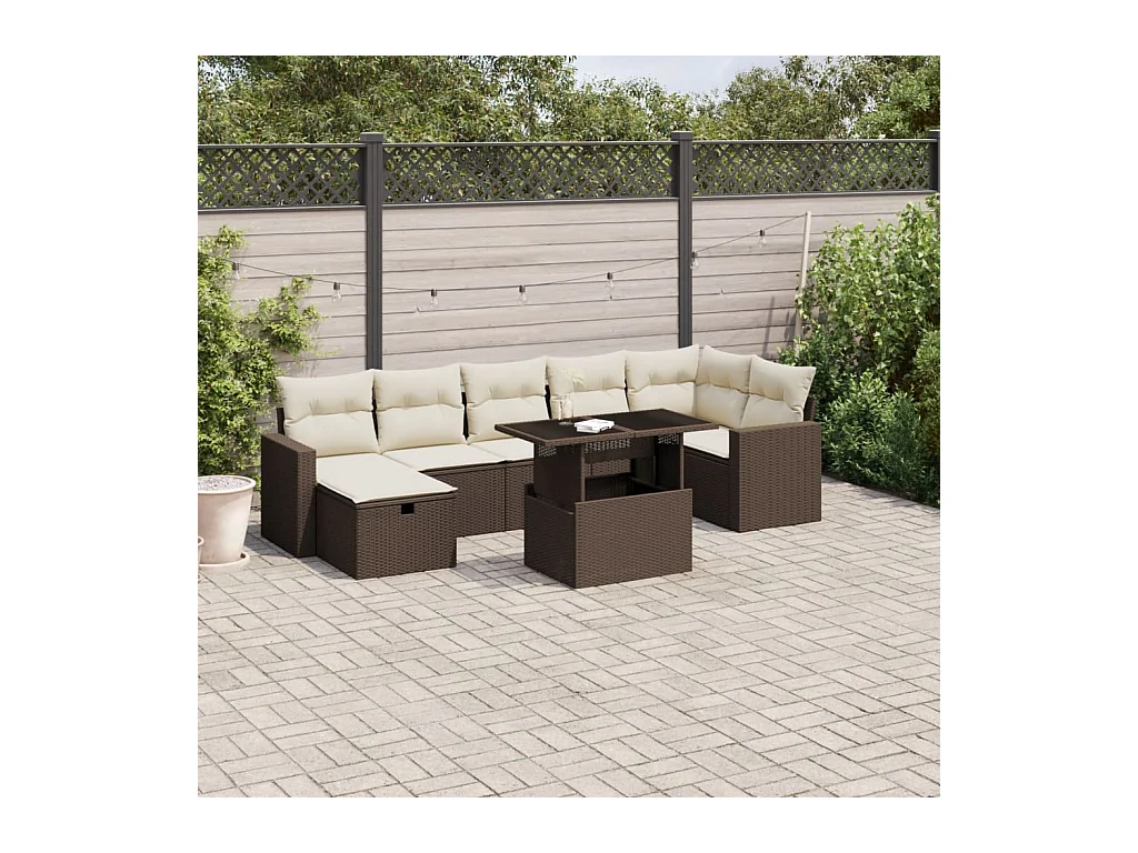 8-delige Loungeset met kussens poly rattan bruin