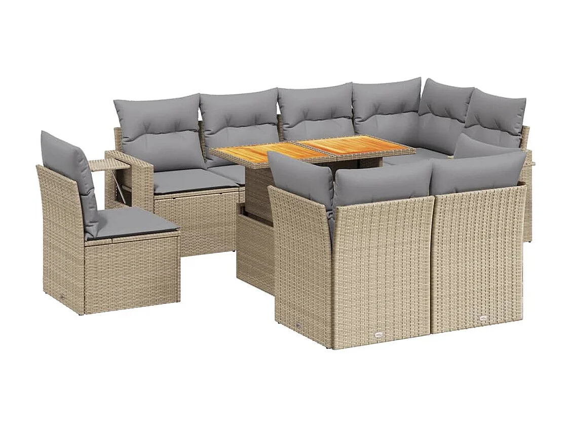 Salon de jardin avec coussins 9 pièces beige résine tressée