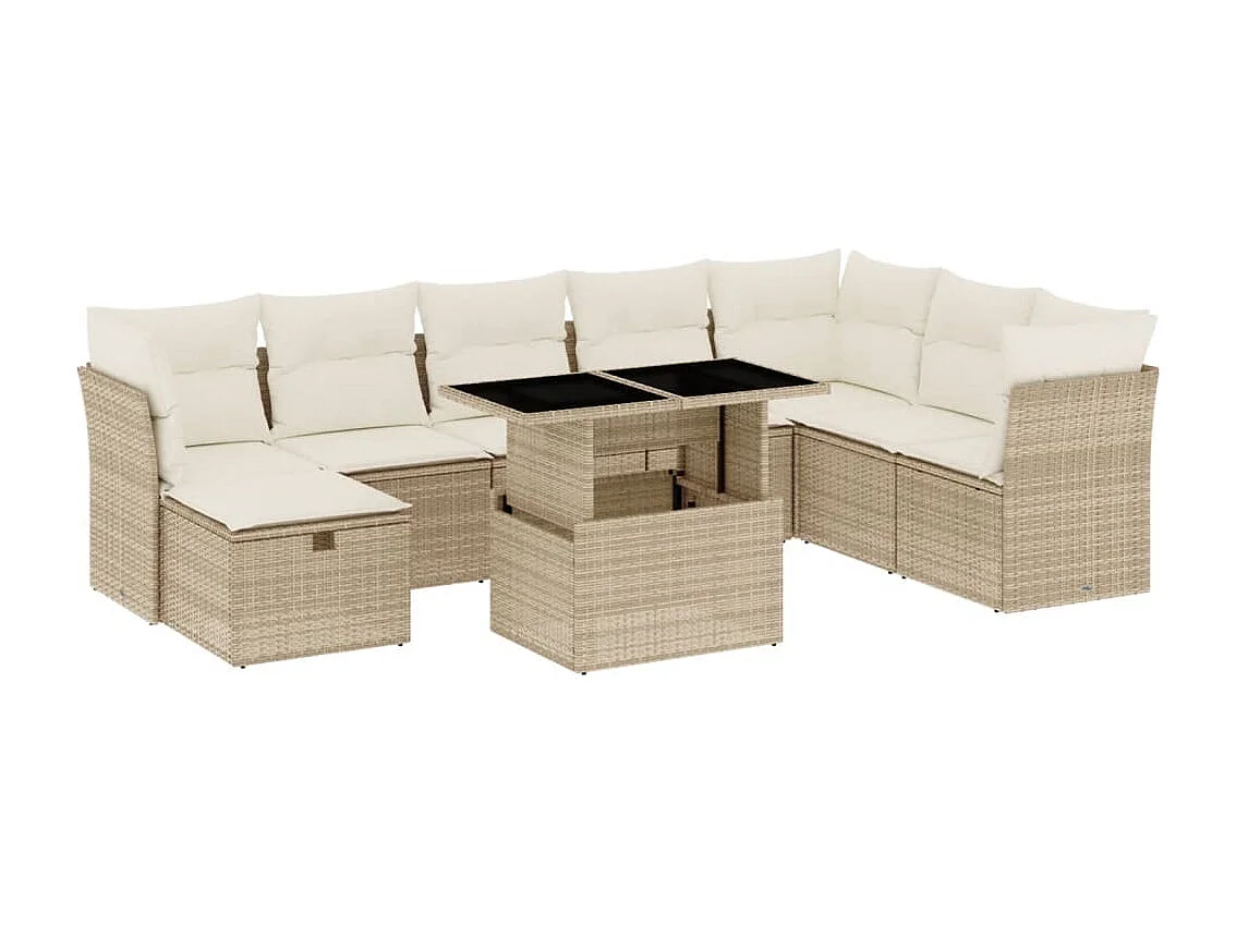 Salon de jardin avec coussins 9 pièces beige résine tressée