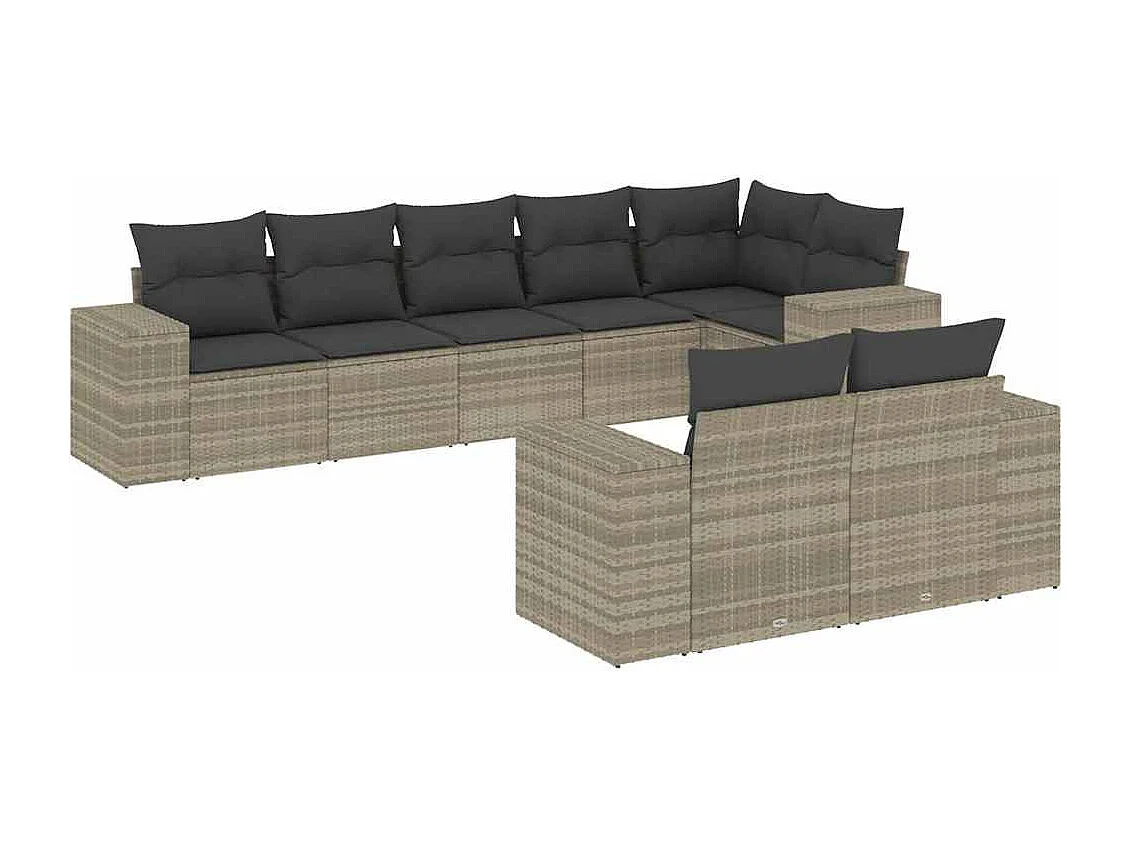 Set de sofás de jardín 8 piezas y cojines ratán sintético gris