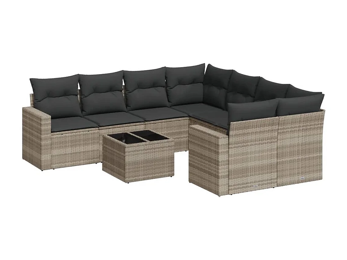 9-delige Loungeset met kussens poly rattan lichtgrijs