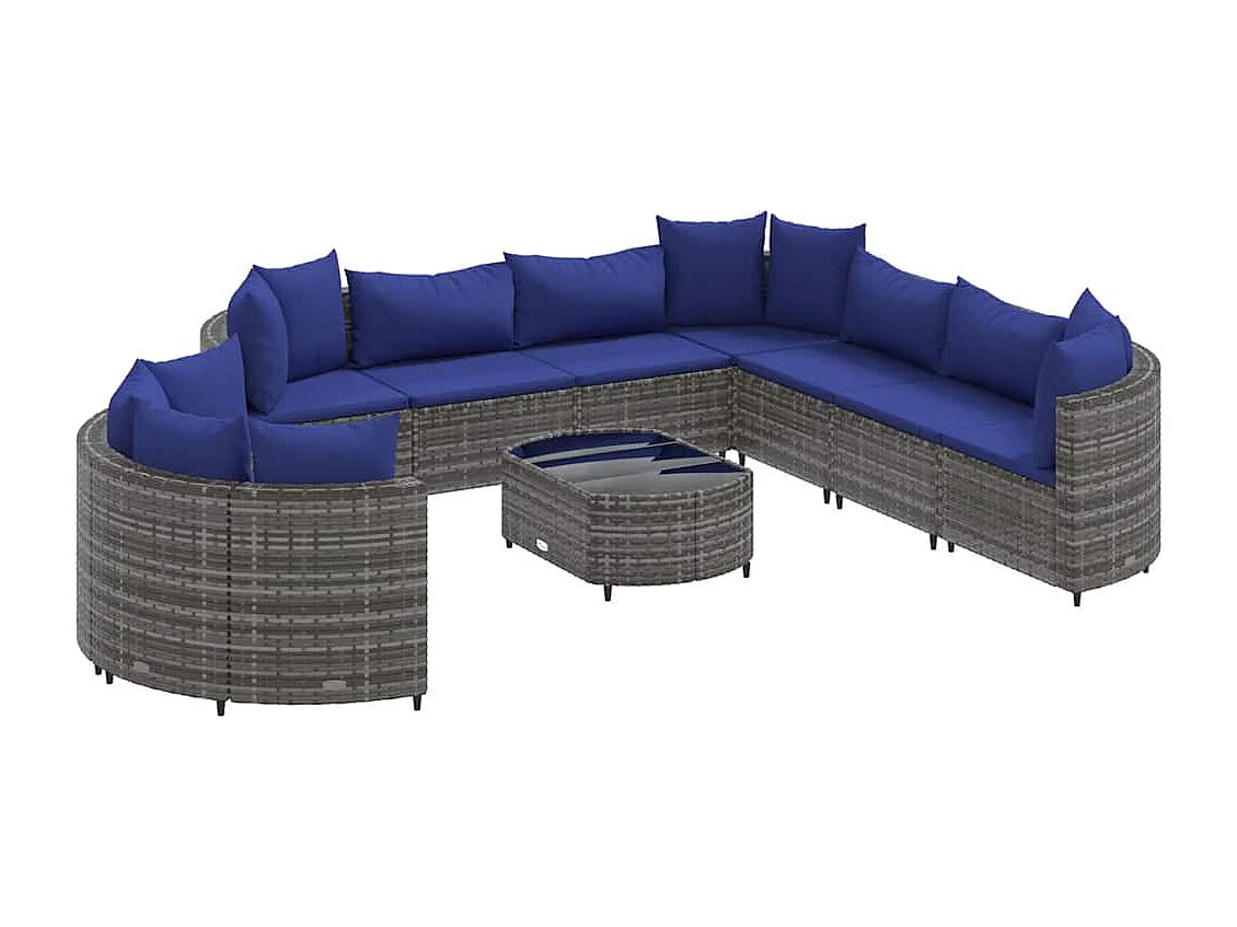 Set de sofás de jardín y cojines 10 piezas ratán sintético gris