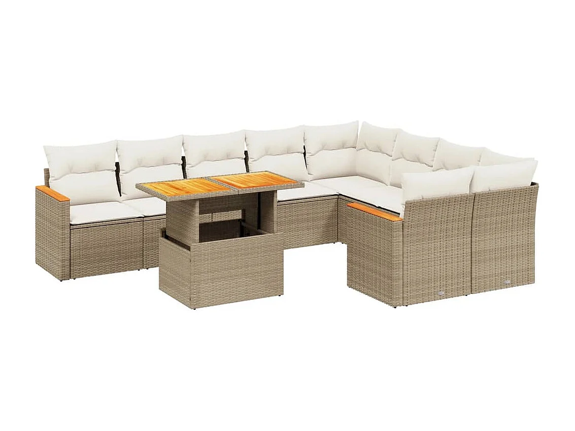 Salon de jardin avec coussins 10 pièces beige résine tressée