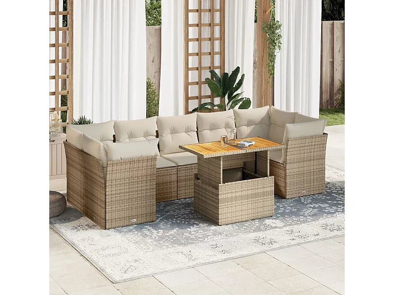Salon de jardin avec coussins 8 pièces beige résine tressée
