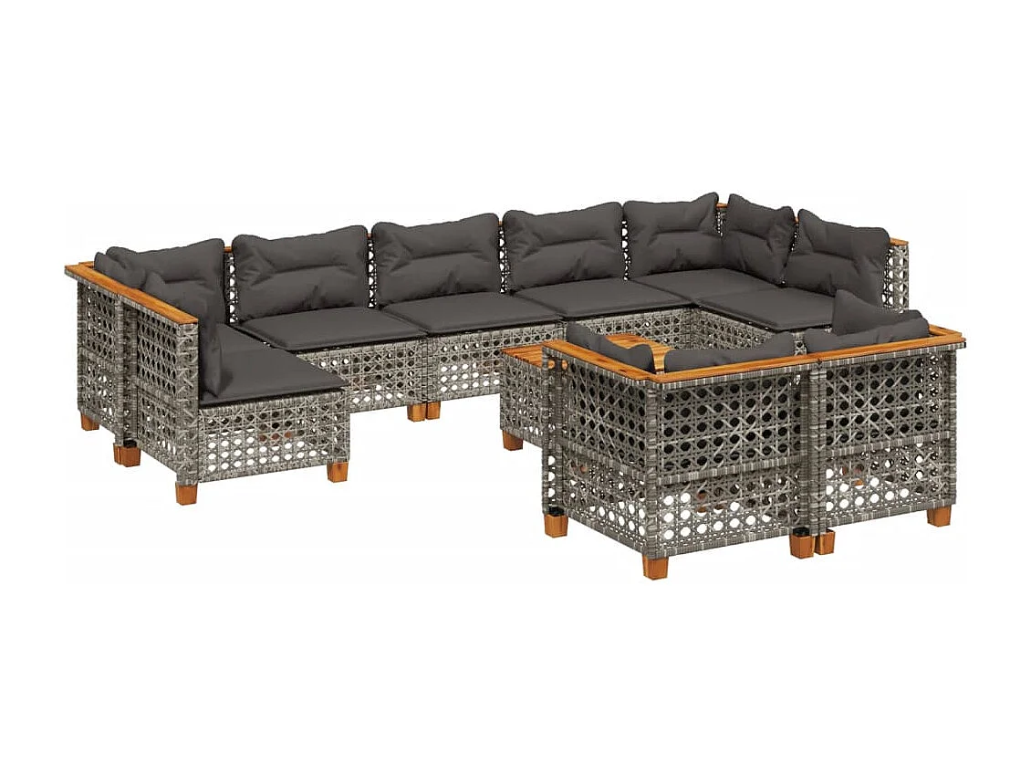 Salon de jardin avec coussins 10 pièces gris résine tressée