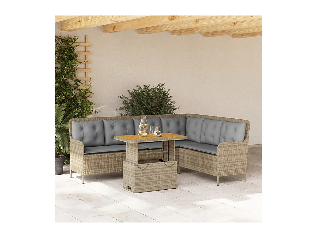 Salon de jardin avec coussins 2 pièces beige résine tressée