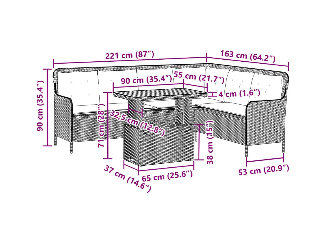 Salon de jardin avec coussins 2 pièces beige résine tressée
