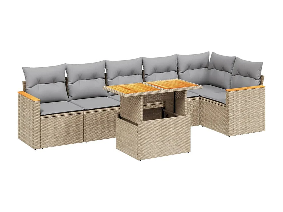 Salon de jardin avec coussins 7 pièces beige résine tressée
