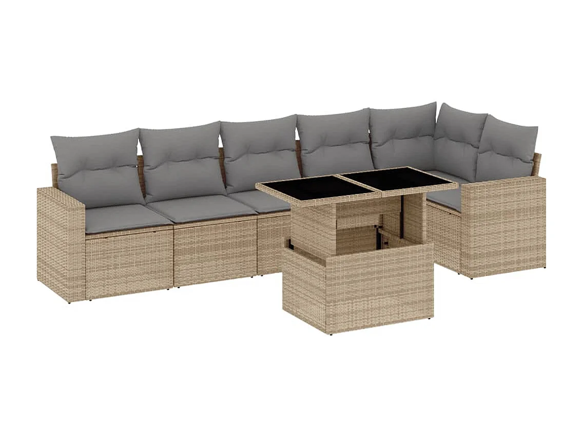 Salon de jardin avec coussins 7 pièces beige résine tressée