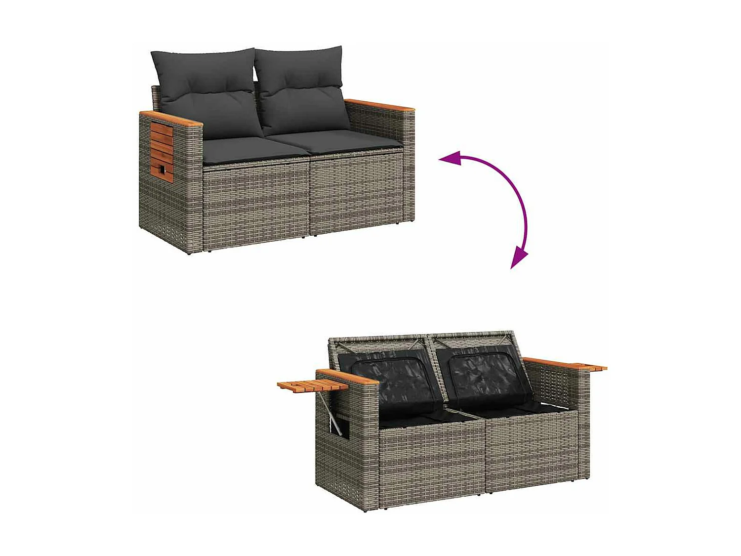 5-delige Loungeset met kussens poly rattan acacia grijs