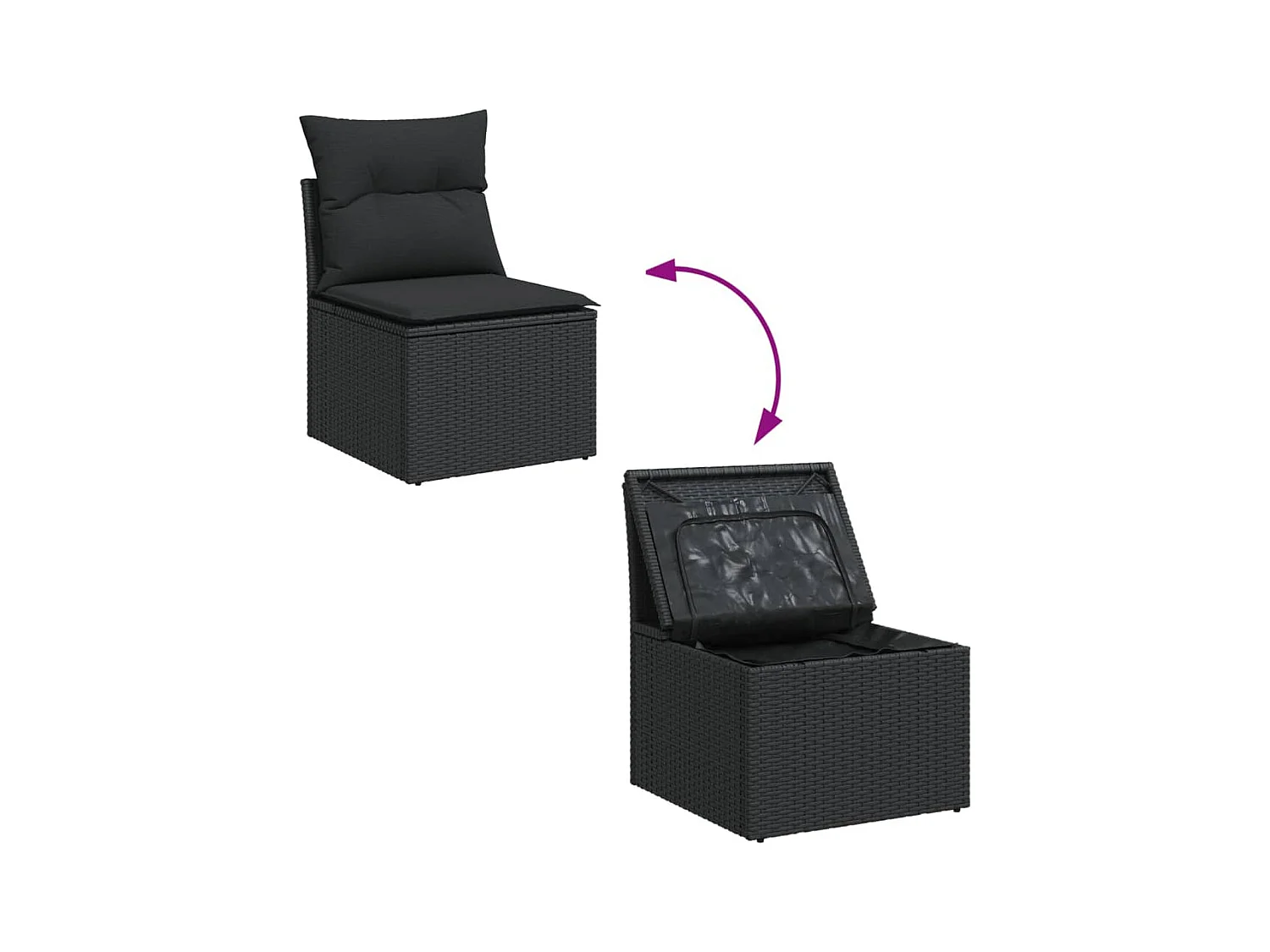 Salon de jardin 7 pièces avec coussins noir résine tressée