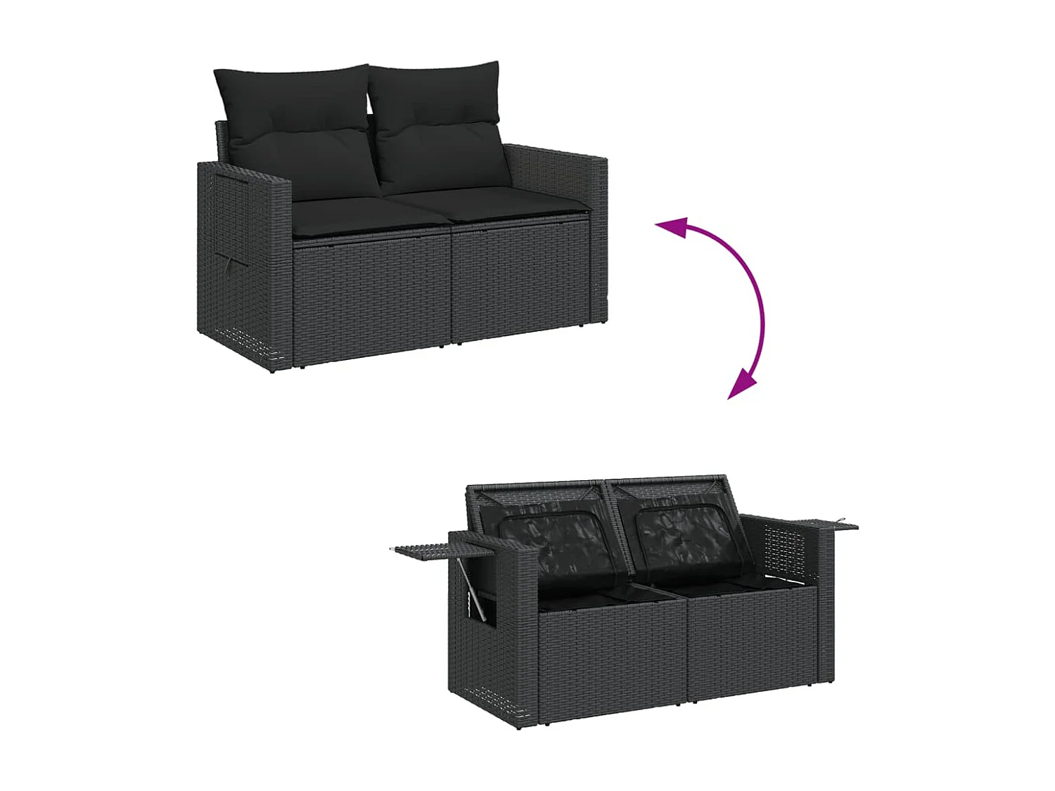 7-delige Loungeset met kussens poly rattan zwart