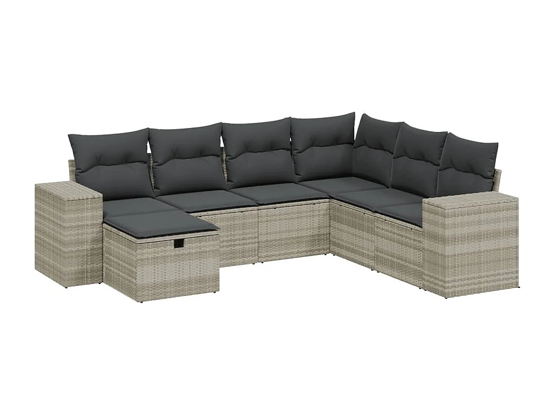 7-delige Loungeset met kussens poly rattan lichtgrijs