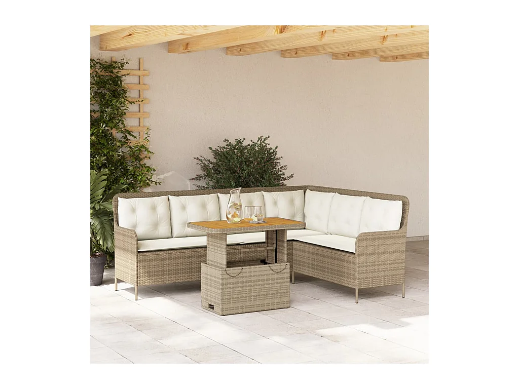2-delige Loungeset met kussens poly rattan beige