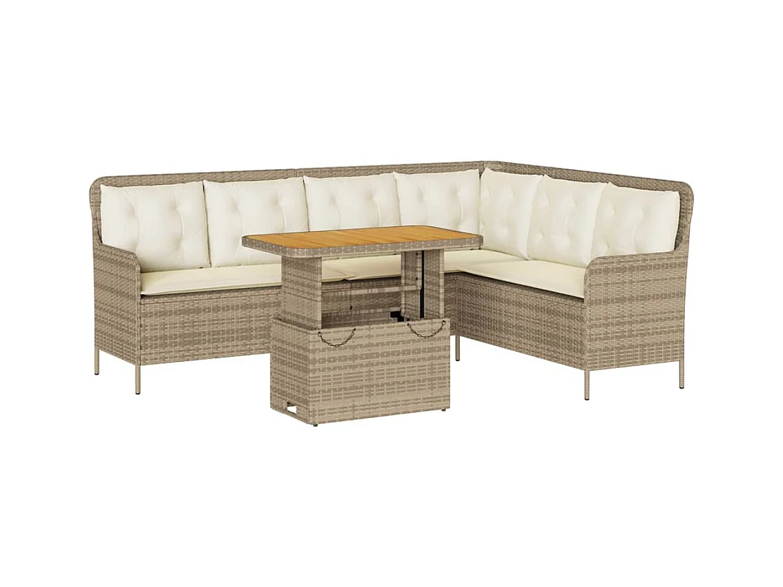 Salon de jardin avec coussins 2 pièces beige résine tressée