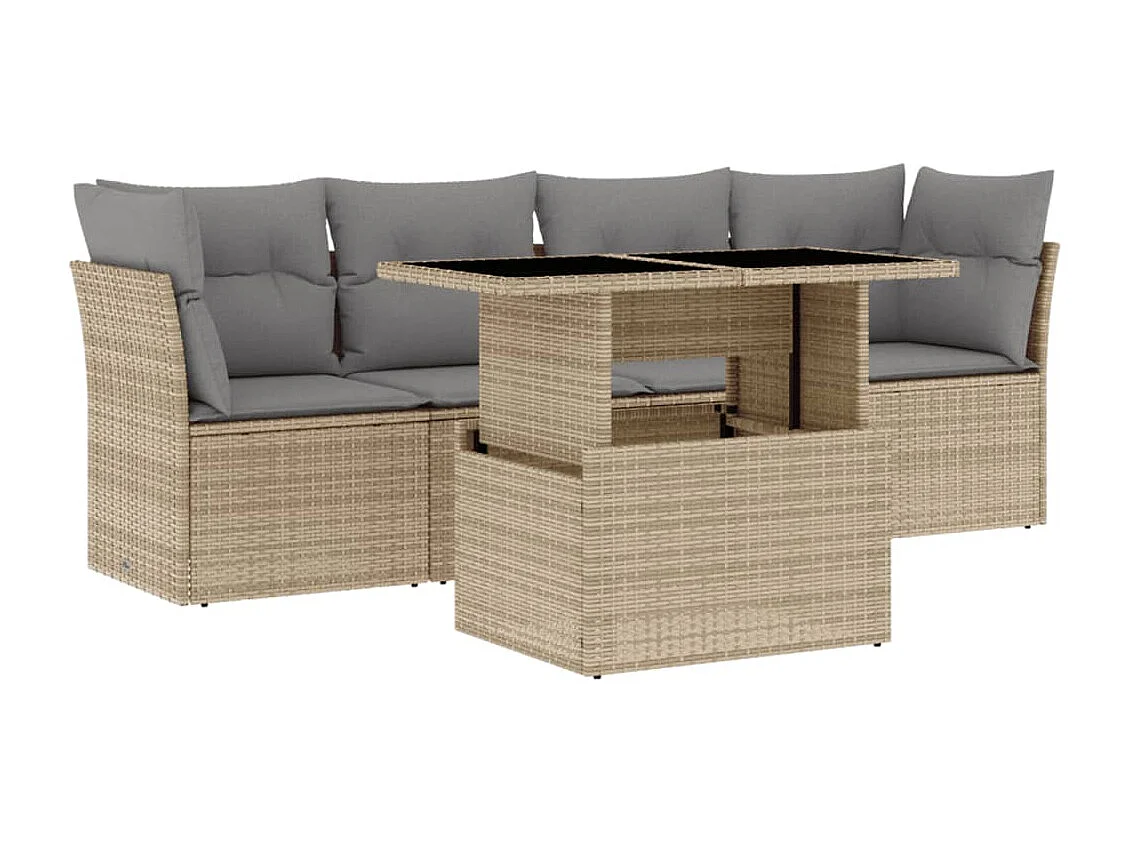 Salon de jardin avec coussins 5 pièces beige résine tressée