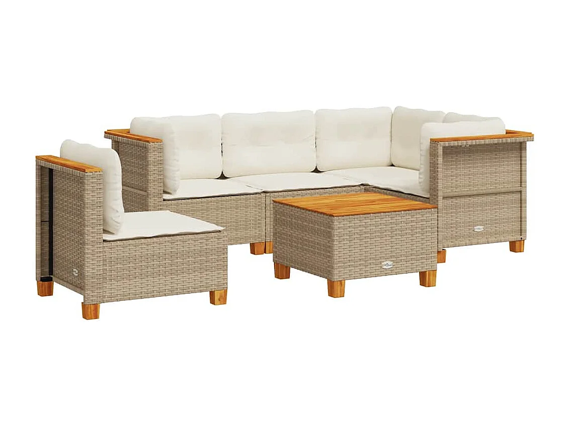 6-delige Loungeset met kussens poly rattan beige