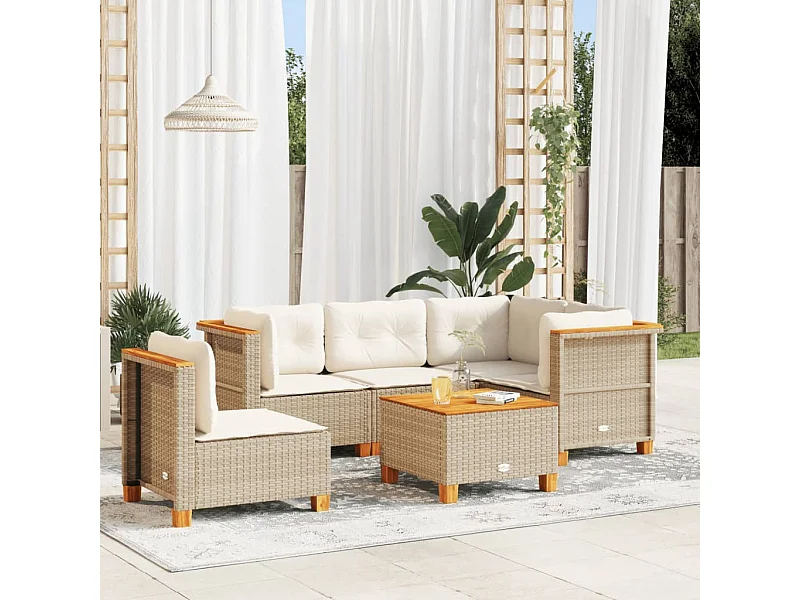 6-delige Loungeset met kussens poly rattan beige