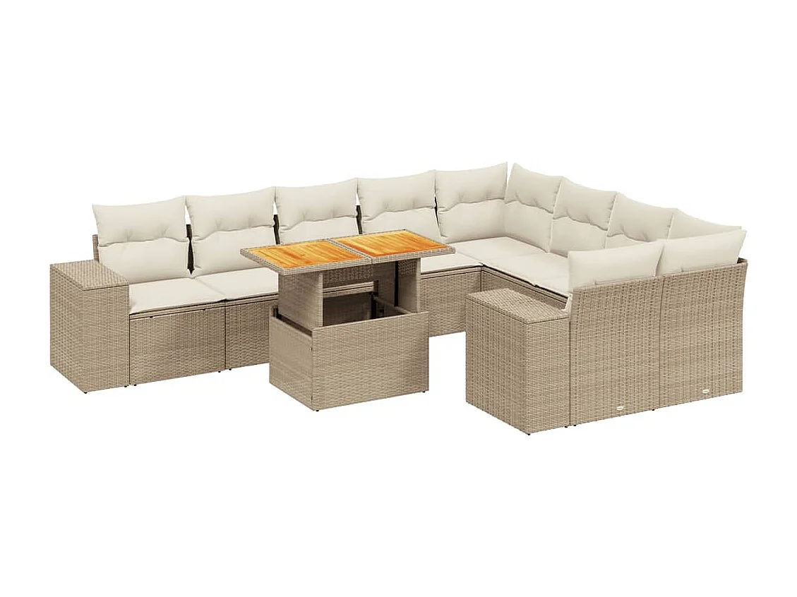 Salon de jardin avec coussins 10 pièces beige résine tressée