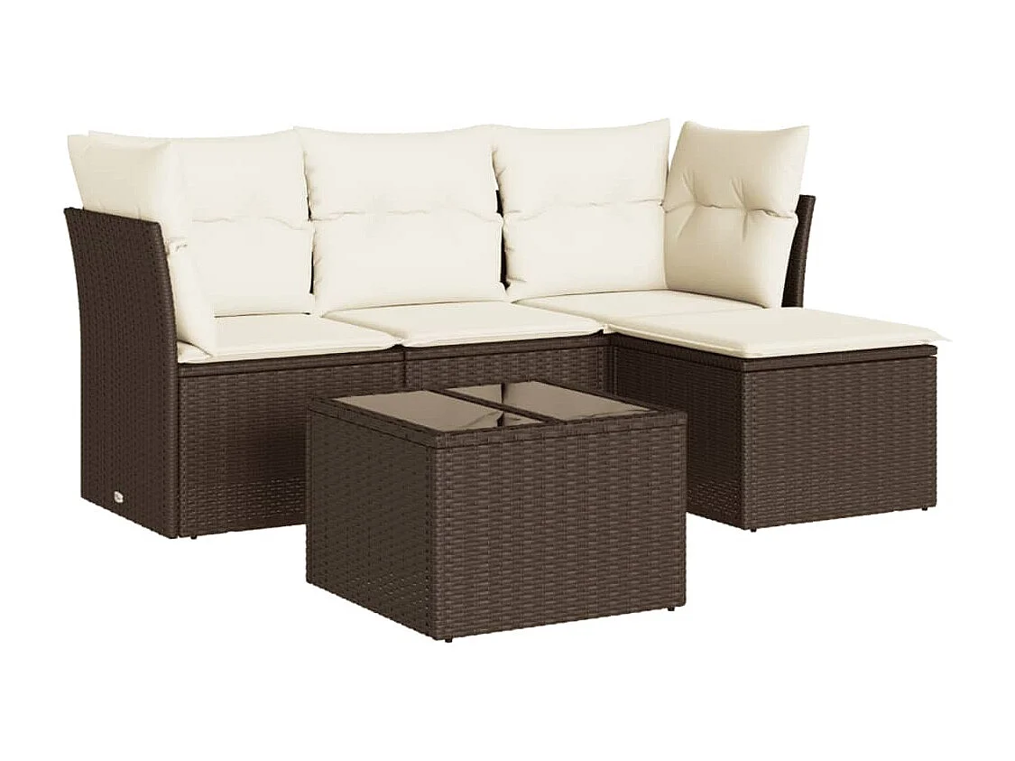 Salon de jardin avec coussins 5 pièces marron résine tressée